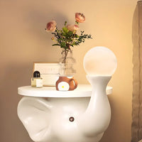 Elephant Lamp Bedside TableWith Decorative Led Light White Nightstand