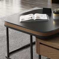 Nordic-Inspired Adjustable Square Coffee Table | Compact Size Coffee Table with Fire-Burnt Stone Glass Top & Dual Pull-Out Storage Drawers | Modern Minimalist Design for Small Spaces | Durable A3 Carbon Steel Frame