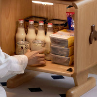 1 Shelf Timber Kids Nightstand with Built-in Outlet, Robot Night Side Table Lights, Cabinets, Cupboard, Compartment, Wood Color