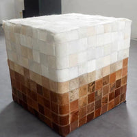 16" Cowhide Leather Cube Pouf Handmade Sofa Stool