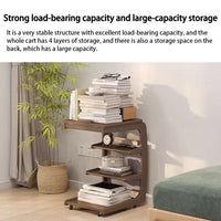 C-Shaped Side Table for Couch with Storage Bag, 4-Tier Small Side Table, Wooden Sofa Table for Living Room and Bedroom, Rustic Brown