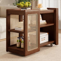Multi-Functional Solid Wood Coffee Table - Premium Imported Rubberwood with Large Storage Space & Artistic PE Rattan Weave - Stylish, Versatile Side Table with Noise-Free Swivel Wheels for Easy Mobility & Organization