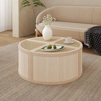 Round to Square Block Modular Coffee Table, Rattan Coffee Table with Storage 4 Pieces, Light Natural