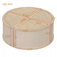 Round to Square Block Modular Coffee Table, Rattan Coffee Table with Storage 4 Pieces, Light Natural