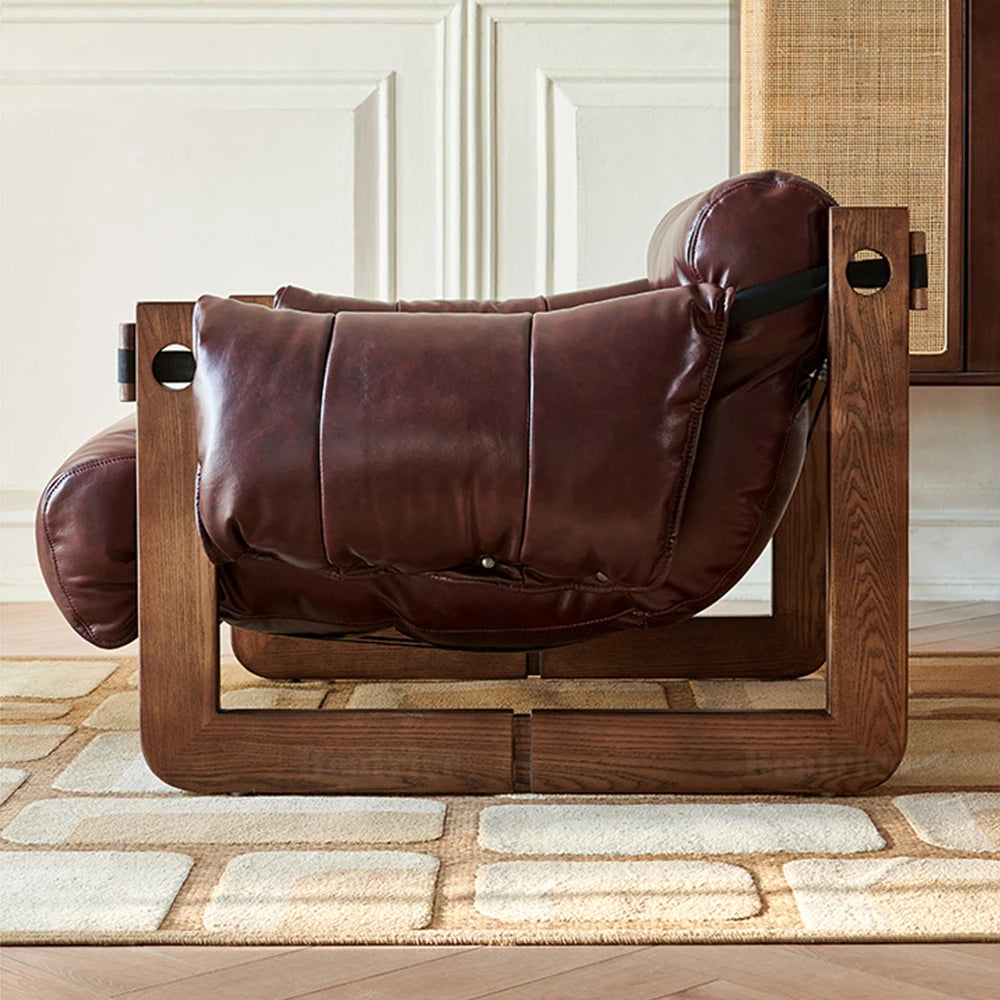 Single Leather Sofa Leisure Chair Solid Wood Design Home Balcony Recliner
