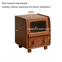 Solid Wood Children's Bedside Table Nightstand with Light Storage Cabinet