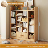 5-Tier Natural Wood Bookcase Shelf Bookshelf with Solid Wood Door in Wood Grain Bookshelves, With Cabinet