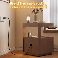 Simple Solid Wood Nightstand Bedside Table with Locking design inductive Minimalist Storage Cabinet for Bedroom Living Room 16x14x22inch