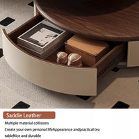 Expandable Coffee Table - Durable Thick Saddle Leather, Flexible Space Design, FAS Grade Black Walnut Wood Veneer, Solid Wood Top, Stainless Steel Base, Silent Soft-Close Drawer Glide, Perfect for Modern Living Rooms