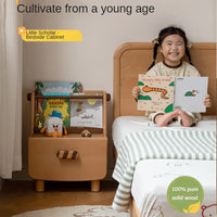 Art Deco Kids Nightstand with 1 Shelf, Timber Countertop, and Compartment Drawer, Wood Color