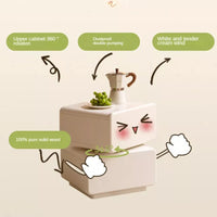 Rotating Solid Wood Nightstand - Cream Finish Bedside Cabinet with Drawers, White Storage Side Table for living Room and Bedroom