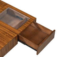 Mid Century Modern Coffee Table, Wooden Center Table with 3 Drawers Tempered Glass and Solid Wood Legs for Living Room, Brown