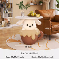 Sculpture Tray Table Floor Standing Cute Teacup Dog Statue Tray, Resin Bedside Table for Girls Bedroom, Creative Storage Tray, Birthday Present, , White+brown