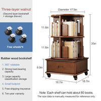 2-3 Tier Bookshelf Bookcase with a Drawer Bedside Spin Rotating Bookshelf with Wheels Book Storage Organizer for Bedroom Living Room Home Decoration Tool