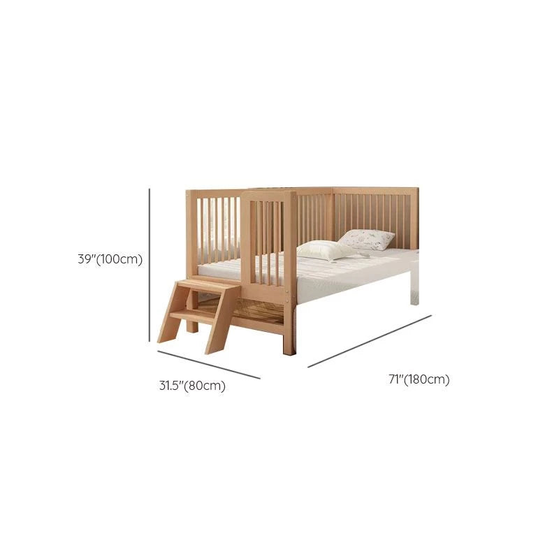 Modern Standard Natural Wood Crib Toddlerbed Infant Crib with Foldable Design and Twin Bed Rails - Crib & Tail Ladder