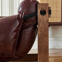 Single Leather Sofa Leisure Chair Solid Wood Design Home Balcony Recliner