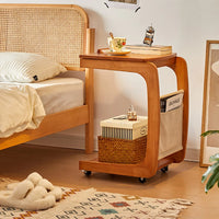 Solid Wood Side Living Room Household Small Coffee Table Nightstand Bedside,Table Narrow Side Table with Wheels