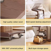 C-Shaped Side Table for Couch with Storage Bag, 4-Tier Small Side Table, Wooden Sofa Table for Living Room and Bedroom, Rustic Brown