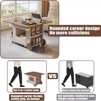 Sofa Side Table, 3 in 1 Multi- Function Coffee Table for Living Room Home, Folding Coffee Table Converts to Dining Table with Hidden Compartment & Storage Shelf, Mobile Modern Center Table
