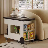 Sofa Side Table, 3 in 1 Multi- Function Coffee Table for Living Room Home, Folding Coffee Table Converts to Dining Table with Hidden Compartment & Storage Shelf, Mobile Modern Center Table