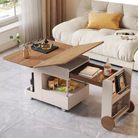 Sofa Side Table, 3 in 1 Multi- Function Coffee Table for Living Room Home, Folding Coffee Table Converts to Dining Table with Hidden Compartment & Storage Shelf, Mobile Modern Center Table