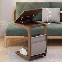 C-Shaped Side Table for Couch with Storage Bag, 4-Tier Small Side Table, Wooden Sofa Table for Living Room and Bedroom, Rustic Brown