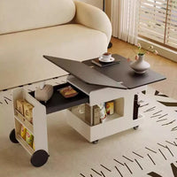 Sofa Side Table, 3 in 1 Multi- Function Coffee Table for Living Room Home, Folding Coffee Table Converts to Dining Table with Hidden Compartment & Storage Shelf, Mobile Modern Center Table