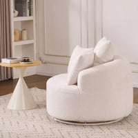 Oversized Crochet Yarn 360° swivel Barrel Chair with Pillow, AccentRound Single-seat Upholstered Sofa chair with 3 Pillow