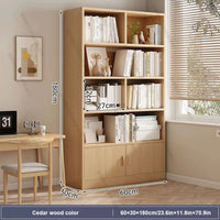 5-Tier Natural Wood Bookcase Shelf Bookshelf with Solid Wood Door in Wood Grain Bookshelves, With Cabinet