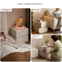 Rotating Solid Wood Nightstand - Cream Finish Bedside Cabinet with Drawers, White Storage Side Table for living Room and Bedroom