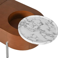 Coffee Table, Lift Top Coffee Tables for Living Room, Wooden Center Tables with Hidden Compartment and 360-degree Marble-Patterned Rotating Tray, 47.2'', (Brown)