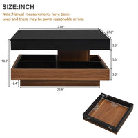 Modern 2-Tier Square Coffee Table with 360° Rotating Top, Wood Accent Cocktail Table with Detachable Tray