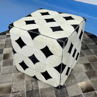 16" Cowhide Leather Cube Pouf Handmade Sofa Stool