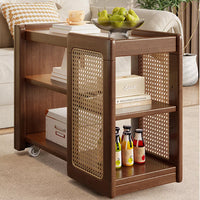 Multi-Functional Solid Wood Coffee Table - Premium Imported Rubberwood with Large Storage Space & Artistic PE Rattan Weave - Stylish, Versatile Side Table with Noise-Free Swivel Wheels for Easy Mobility & Organization