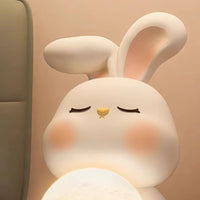 White Resin Rabbit Moon Floor Lamp Sculpture Ornament Decor Living Room Bedroom