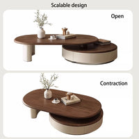 Expandable Coffee Table - Durable Thick Saddle Leather, Flexible Space Design, FAS Grade Black Walnut Wood Veneer, Solid Wood Top, Stainless Steel Base, Silent Soft-Close Drawer Glide, Perfect for Modern Living Rooms