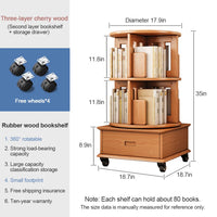 2-3 Tier Bookshelf Bookcase with a Drawer Bedside Spin Rotating Bookshelf with Wheels Book Storage Organizer for Bedroom Living Room Home Decoration Tool