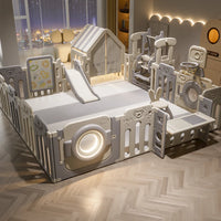 Baby Playpen Activity Center with Game Panel and Safety Gate Baby Play Pen Playard for Indoor | Camera