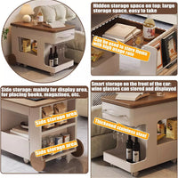 Sofa Side Table, 3 in 1 Multi- Function Coffee Table for Living Room Home, Folding Coffee Table Converts to Dining Table with Hidden Compartment & Storage Shelf, Mobile Modern Center Table