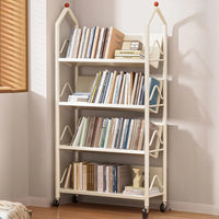 360° Steering Wheels Moveable Bookshelf, Mobile Rack 5 Tier Bookcases & Shelves