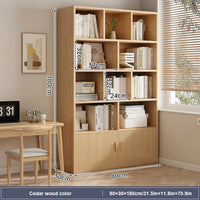 5-Tier Natural Wood Bookcase Shelf Bookshelf with Solid Wood Door in Wood Grain Bookshelves, With Cabinet