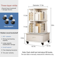 2-3 Tier Bookshelf Bookcase with a Drawer Bedside Spin Rotating Bookshelf with Wheels Book Storage Organizer for Bedroom Living Room Home Decoration Tool