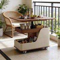 Mobile Adjustable Height Side Table with Sintered Stone Top, Modern Coffee Table for Living Room