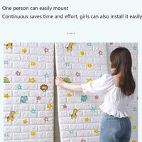 3D Three-Dimensional Wall Sticker Waterproof Self-Adhesive Wallpaper, Cartoon Anti-Collision Soft Wall Sticker for Children's Room 0.7mx20m