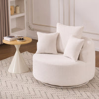 Oversized Crochet Yarn 360° swivel Barrel Chair with Pillow, AccentRound Single-seat Upholstered Sofa chair with 3 Pillow
