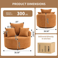 Oversized Crochet Yarn 360° swivel Barrel Chair with Pillow, AccentRound Single-seat Upholstered Sofa chair with 3 Pillow