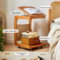 Solid Wood Side Living Room Household Small Coffee Table Nightstand Bedside,Table Narrow Side Table with Wheels