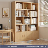 5-Tier Natural Wood Bookcase Shelf Bookshelf with Solid Wood Door in Wood Grain Bookshelves, With Cabinet