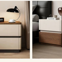 Modern 2-Drawer Nightstand with Hidden Handles & Silent Slides, Faux Leather Wrapped Wooden Bedside Table