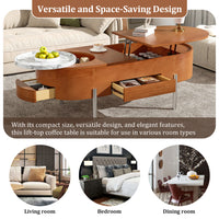 Coffee Table, Lift Top Coffee Tables for Living Room, Wooden Center Tables with Hidden Compartment and 360-degree Marble-Patterned Rotating Tray, 47.2'', (Brown)
